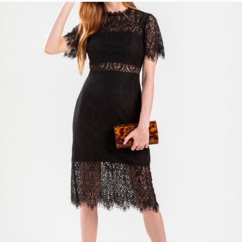 MIAMI FRANCESCA'S BLACK LACE MIDI DRESS SIZE L